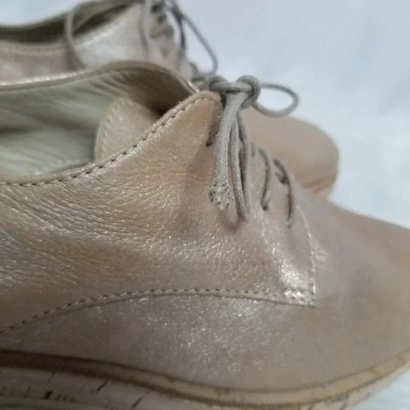 AGL 36 Juliet  Calf Leather Rose Metallic Oxfords Cork Rubber Soles - Picture 15 of 16